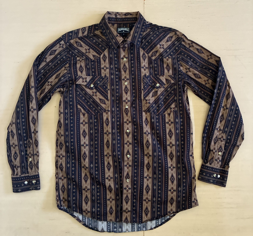 Panhandle Men's Size M Pearl Snap Button Long Sleeve Button Up Western shirt